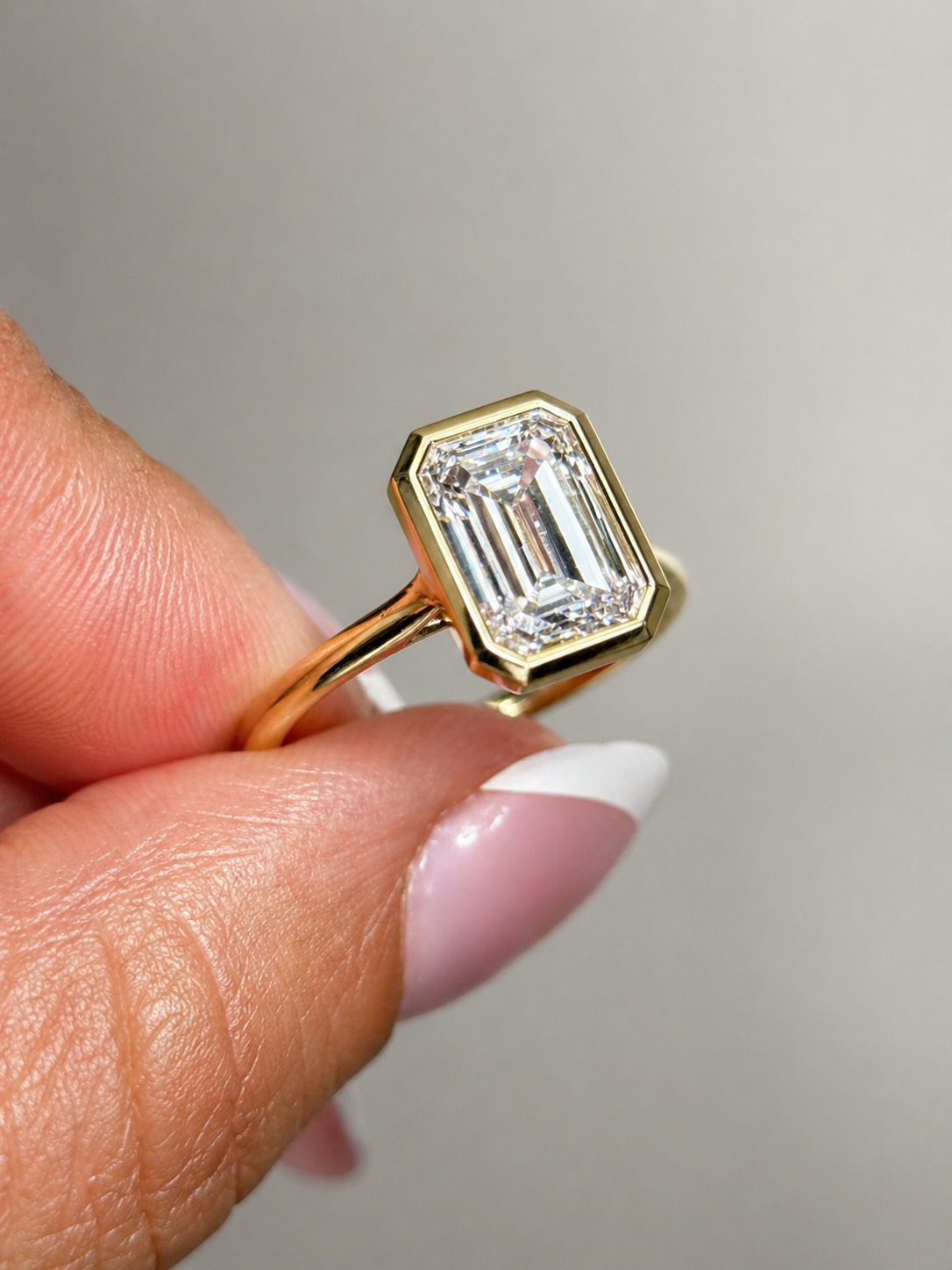 3.03 Carat Emerald Cut Bezel Set Solitaire Diamond Ring